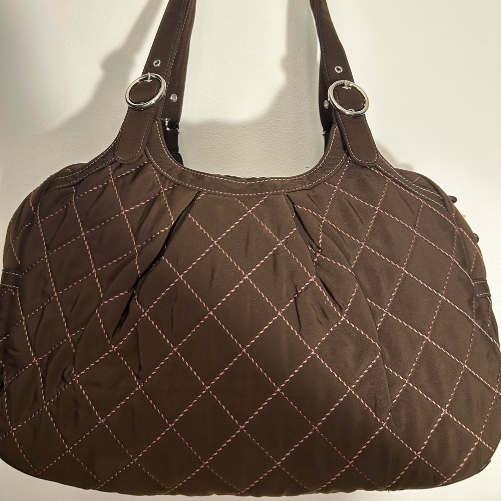 Betsey Johnson Quilted Brown Weekender Bag EUC